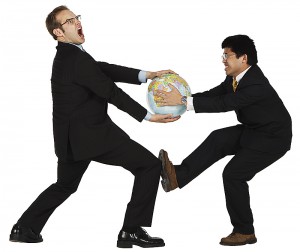 image of agency recruiters wrestling over global business